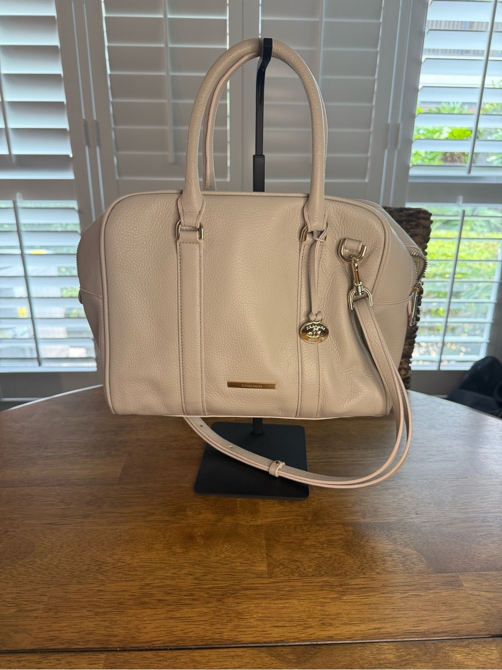 Brahmin Marissa Satchel in Latte pebbled leather